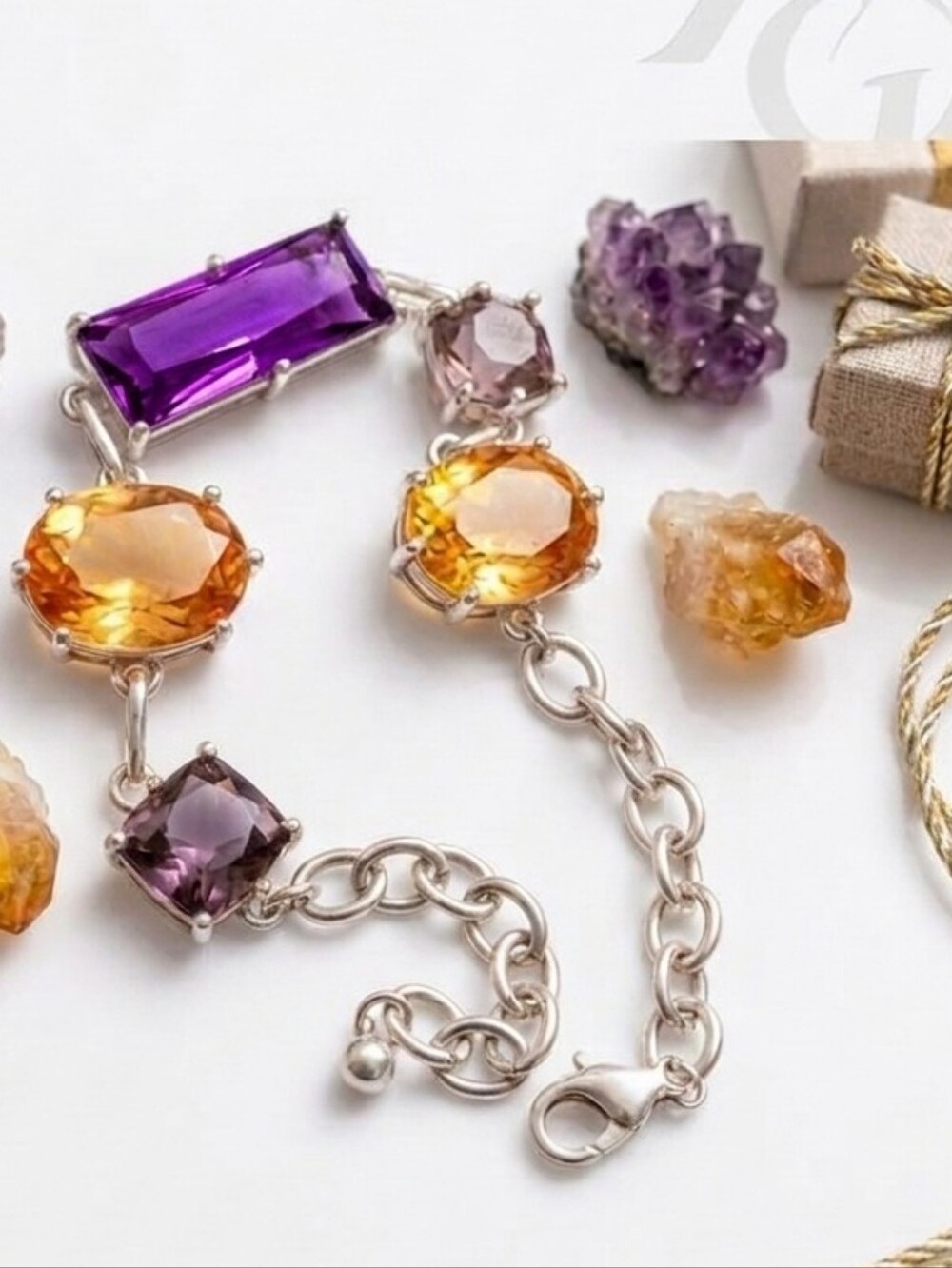 Vintage Nina Ricci Paris Cut Glass Citrine and Amethyst Bracelet